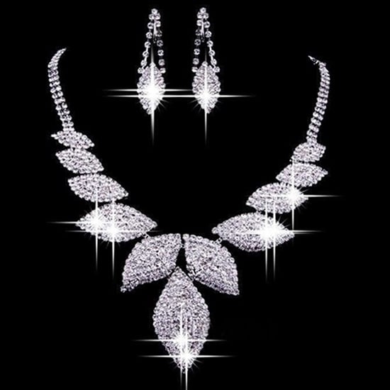 Women Fashion Charm Leaf Necklace Earrings Jewelry Set for Wedding Party Image 1