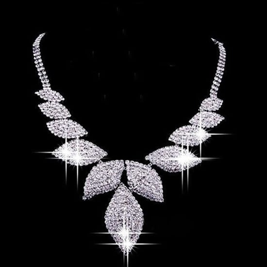 Women Fashion Charm Leaf Necklace Earrings Jewelry Set for Wedding Party Image 2