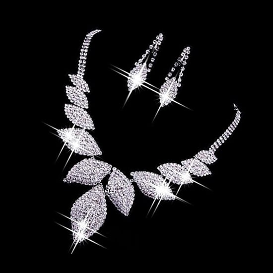 Women Fashion Charm Leaf Necklace Earrings Jewelry Set for Wedding Party Image 4