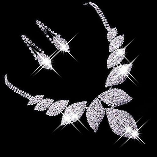 Women Fashion Charm Leaf Necklace Earrings Jewelry Set for Wedding Party Image 4