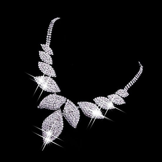 Women Fashion Charm Leaf Necklace Earrings Jewelry Set for Wedding Party Image 6