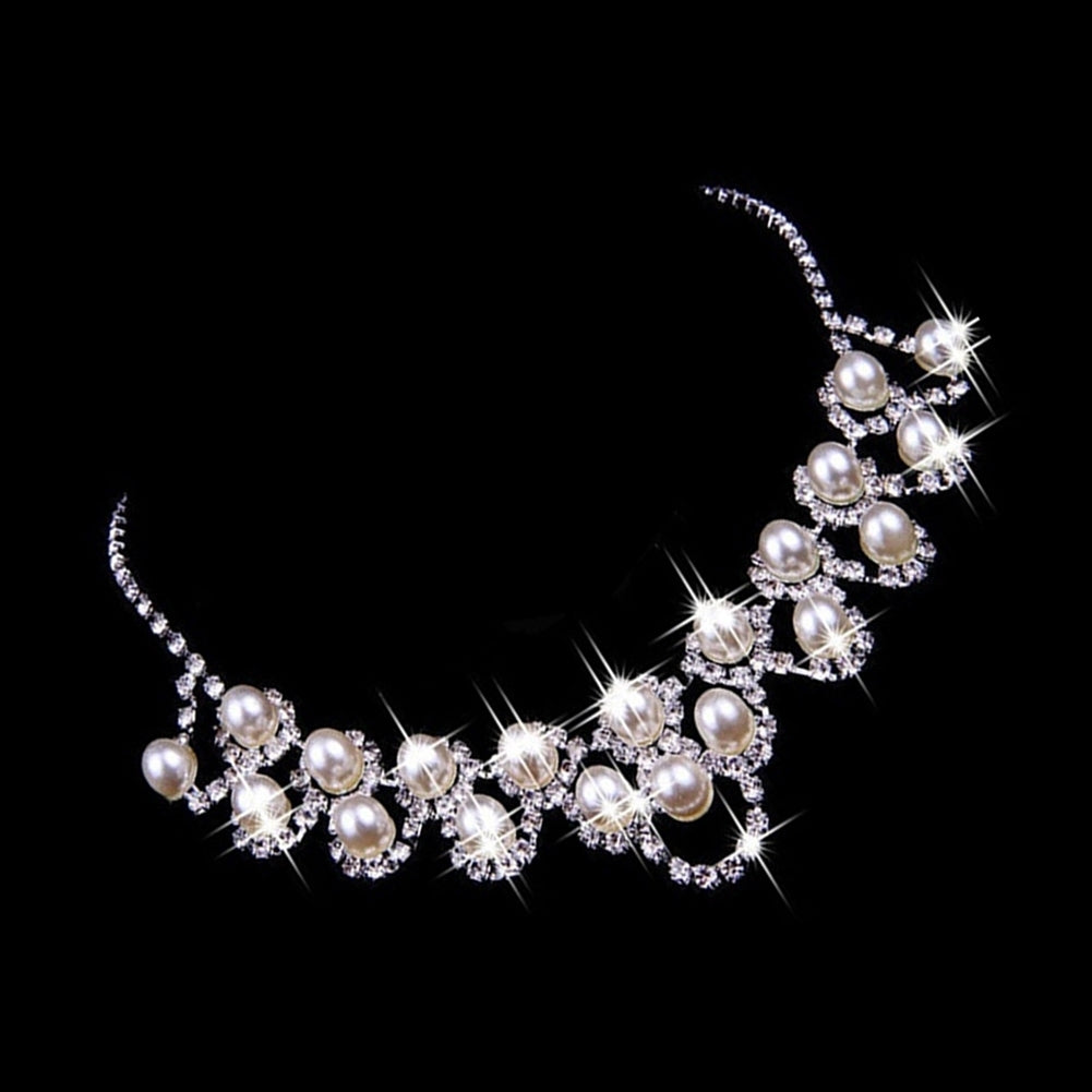 Women Palace Style Rhinestone Faux Pearl Pendant Necklace Earrings Jewelry Set Image 4