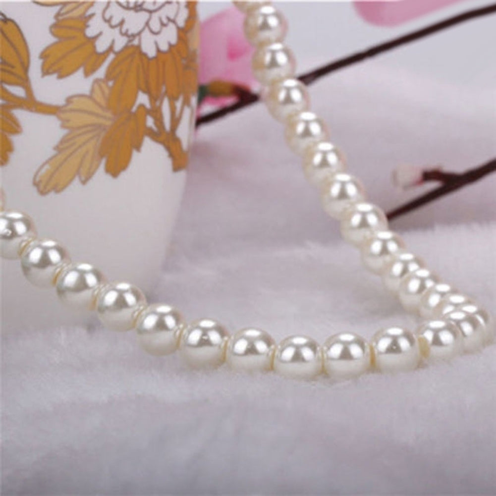 Elegant Women Faux Pearl Beads Necklace Bracelet Hook Earrings Party Jewelry Set Image 3