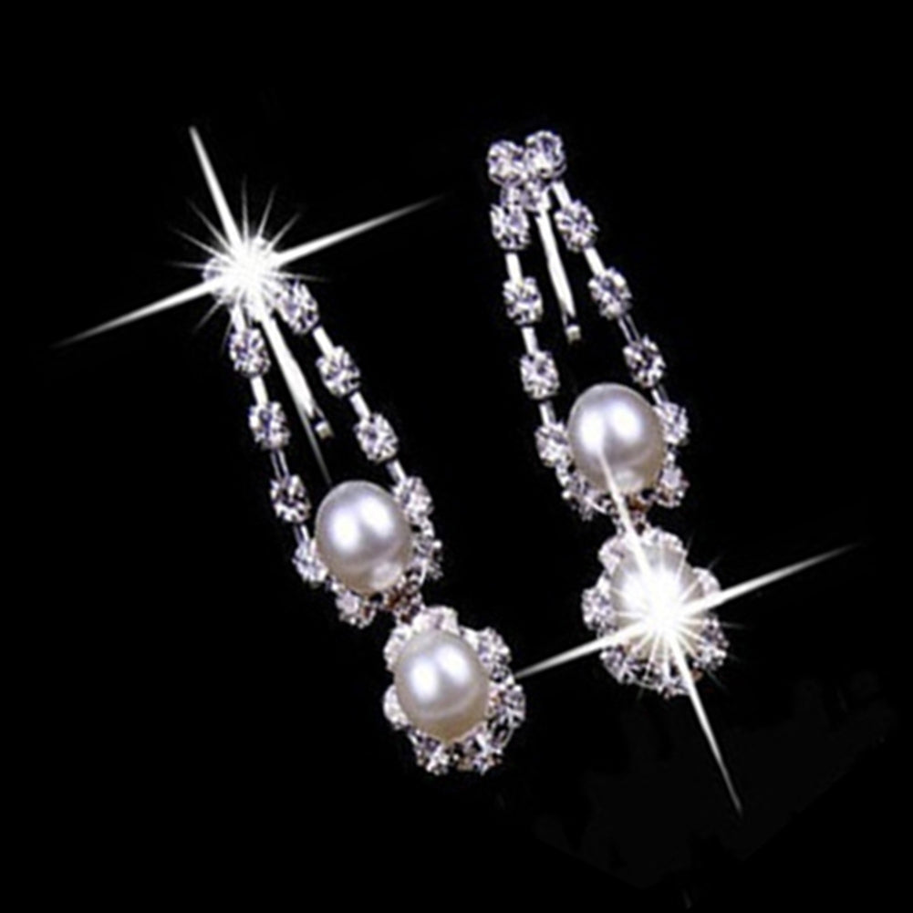 Women Palace Style Rhinestone Faux Pearl Pendant Necklace Earrings Jewelry Set Image 4