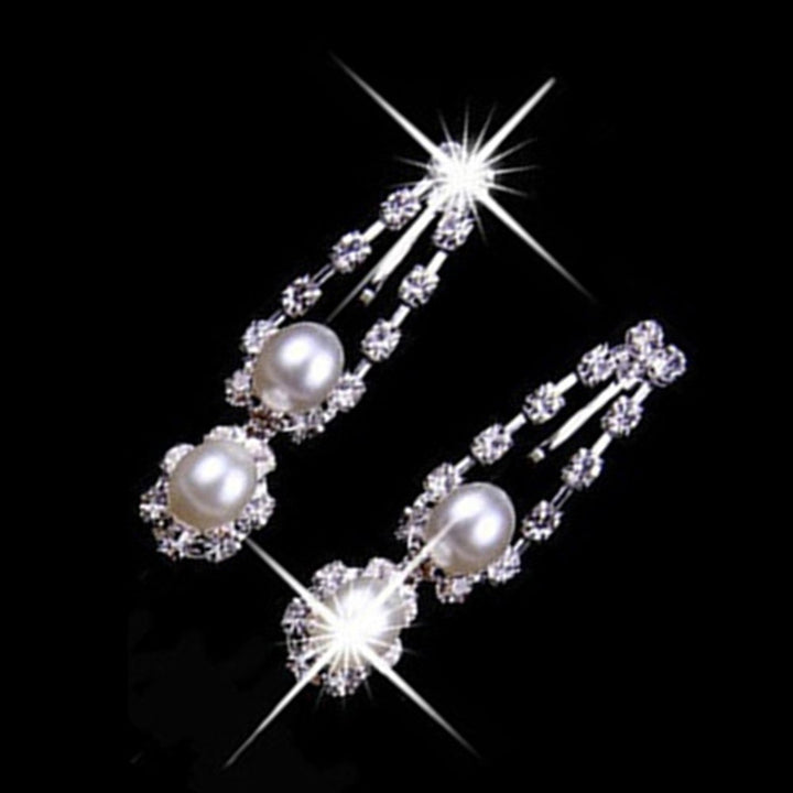 Women Palace Style Rhinestone Faux Pearl Pendant Necklace Earrings Jewelry Set Image 6