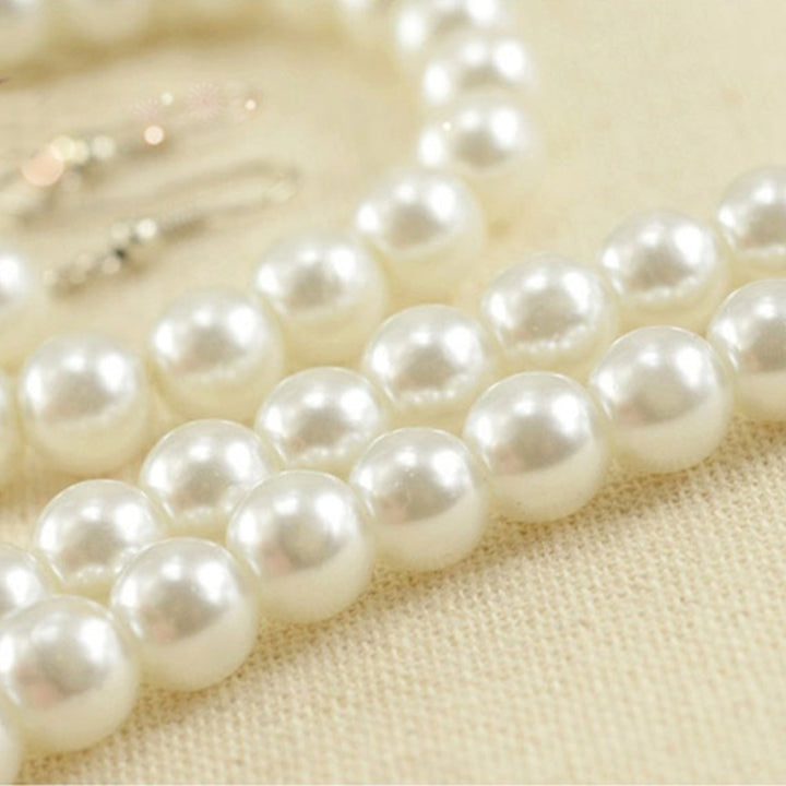 Elegant Women Faux Pearl Beads Necklace Bracelet Hook Earrings Party Jewelry Set Image 7