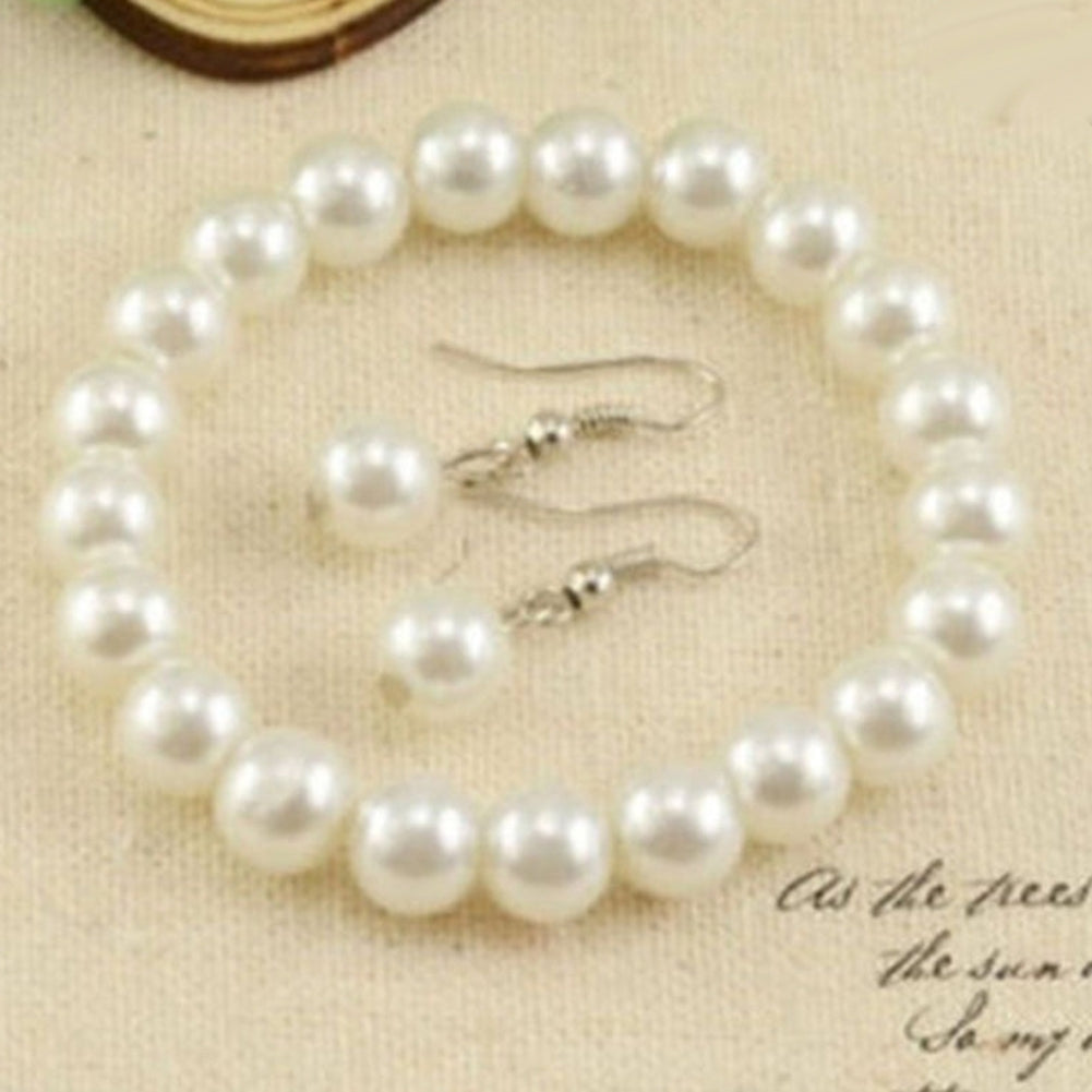 Elegant Women Faux Pearl Beads Necklace Bracelet Hook Earrings Party Jewelry Set Image 8