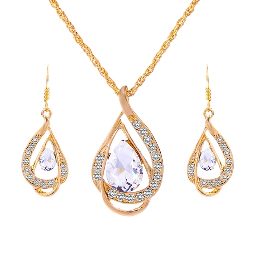 Water Drop Pendant Rhinestone Inlaid Necklace Hook Earring Bridal Jewelry Set Image 4