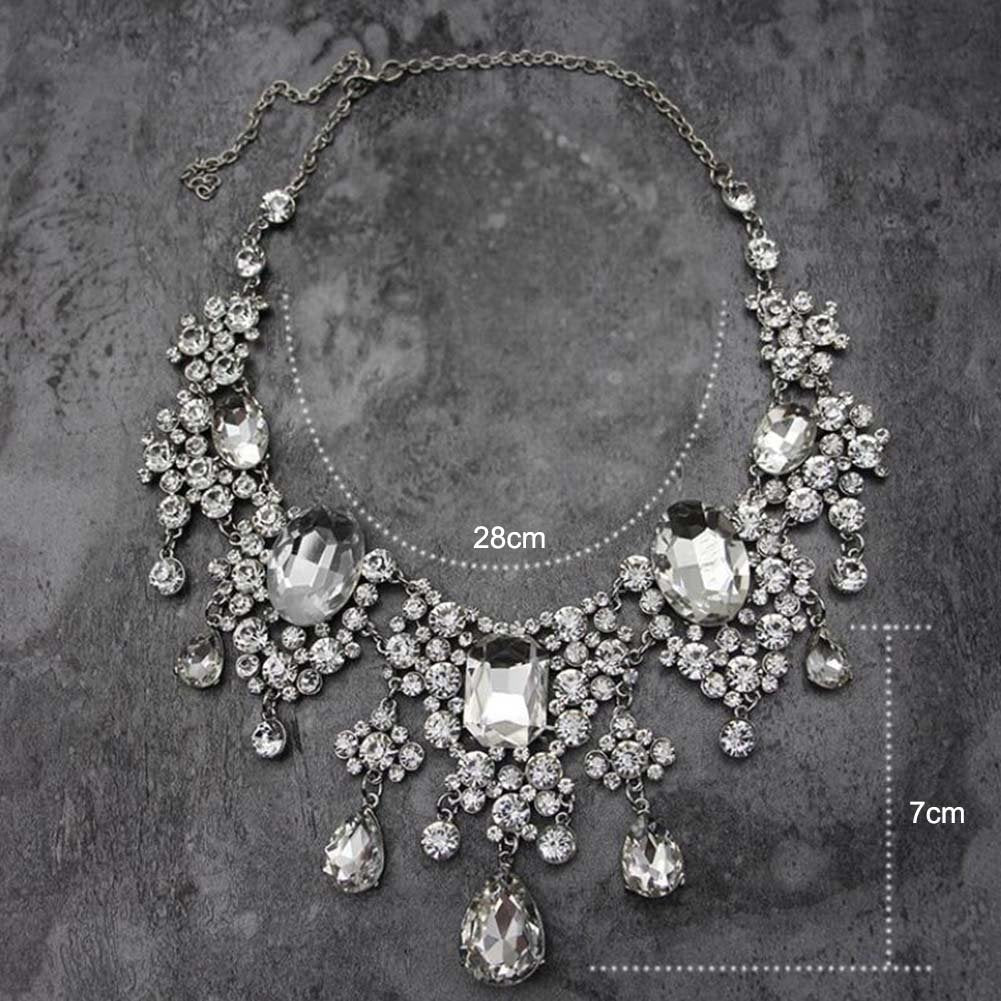 2Pcs Shiny Full Rhinestone Tassel Bridal Statement Bib Necklace Earrings Image 10