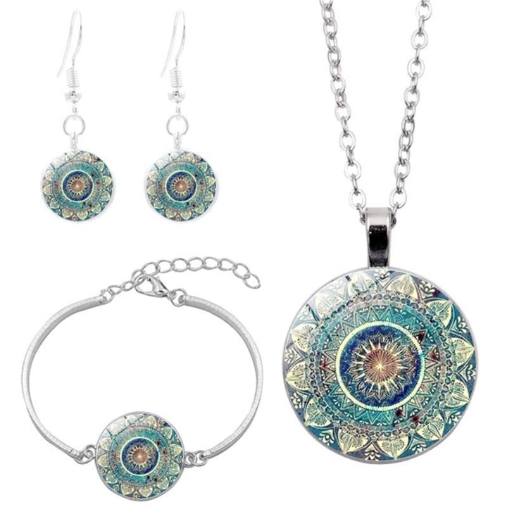 Mandala Jewelry Set Flower Pattern Meaningful Wear-resistant Mandala Necklace and Earrings Set Birthday Valentine Image 3