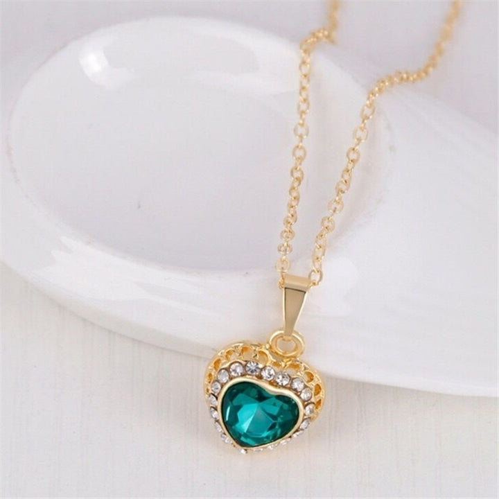 Women Rhinestone Heart Pendant Necklace Earrings Ring Bracelet Jewelry Set Gift Image 9