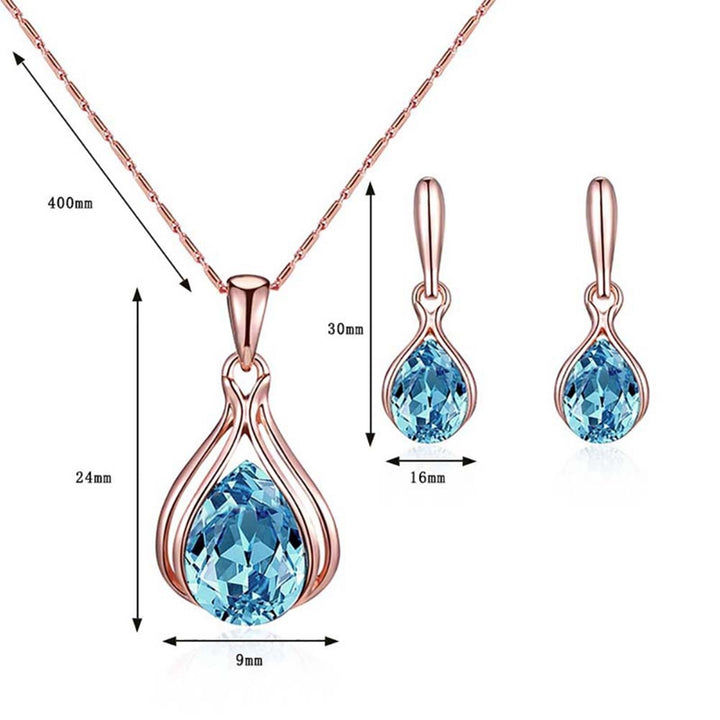 Women Cubic Zirconia Water Drop Pendant Necklace Ear Stud Earrings Jewelry Set Image 4