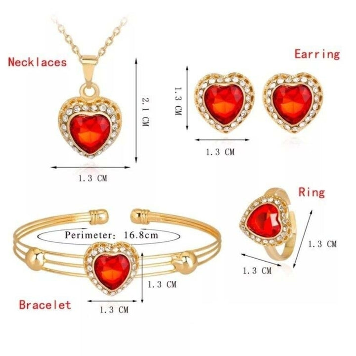 Women Rhinestone Heart Pendant Necklace Earrings Ring Bracelet Jewelry Set Gift Image 11