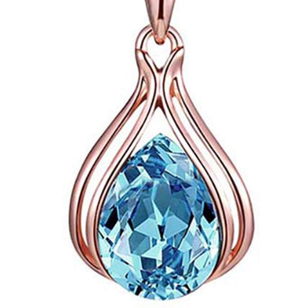 Women Cubic Zirconia Water Drop Pendant Necklace Ear Stud Earrings Jewelry Set Image 8