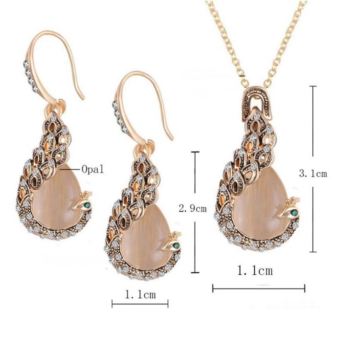 Women Peacock Waterdrop Faux Opal Pendant Necklace Hook Earrings Jewelry Set Image 6