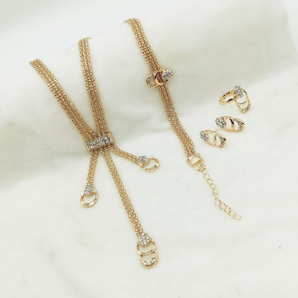 Luxury Rhinestone Necklace Bracelet Earrings Ring Bridal Wedding Jewelry Set Image 6