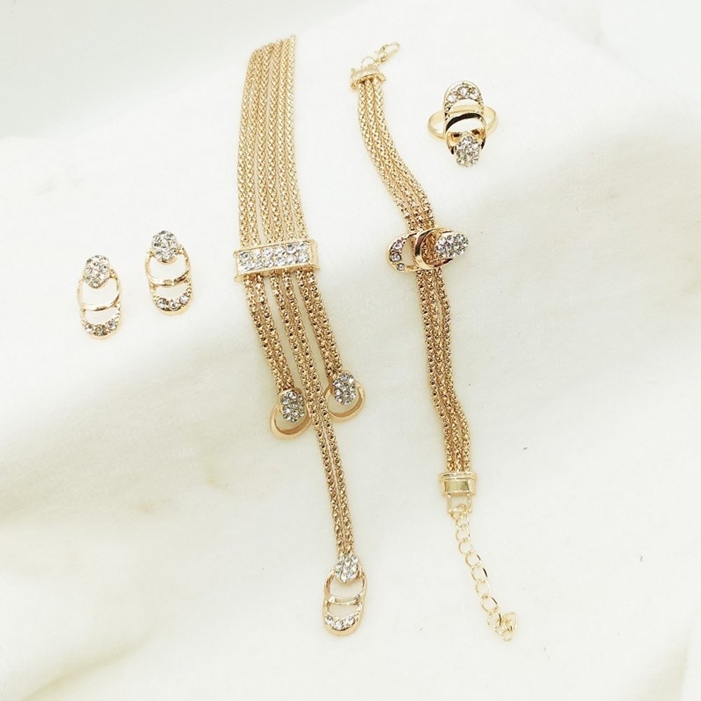 Luxury Rhinestone Necklace Bracelet Earrings Ring Bridal Wedding Jewelry Set Image 7
