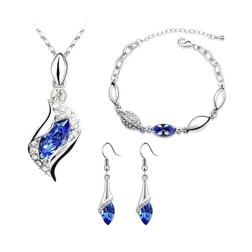 Women Rhinestone Geometric Pendant Necklace Bracelet Hook Earrings Jewelry Set Image 1