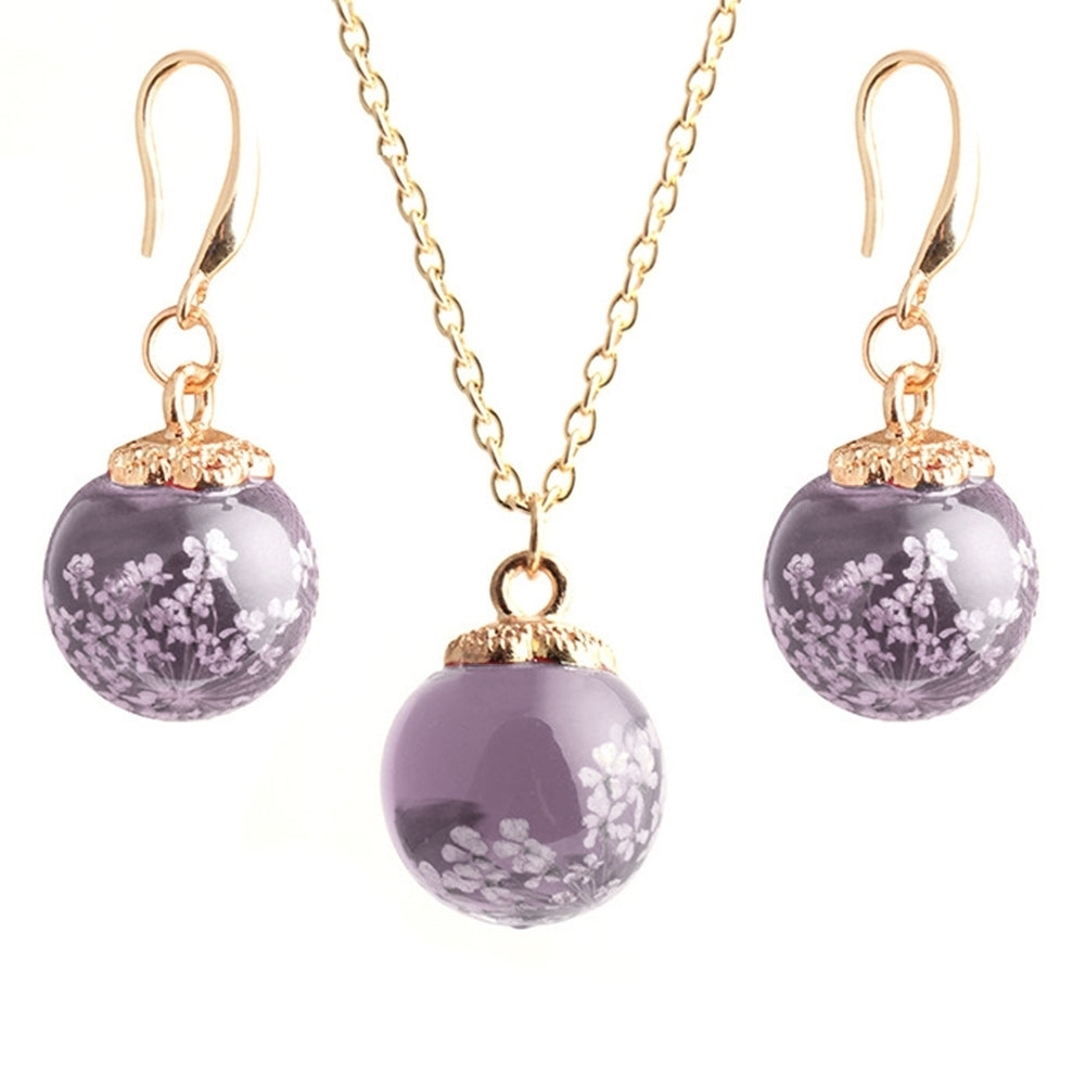 Fashion Women Dried Flower Glass Ball Pendant Necklace Hook Earrings Jewelry Set Image 3