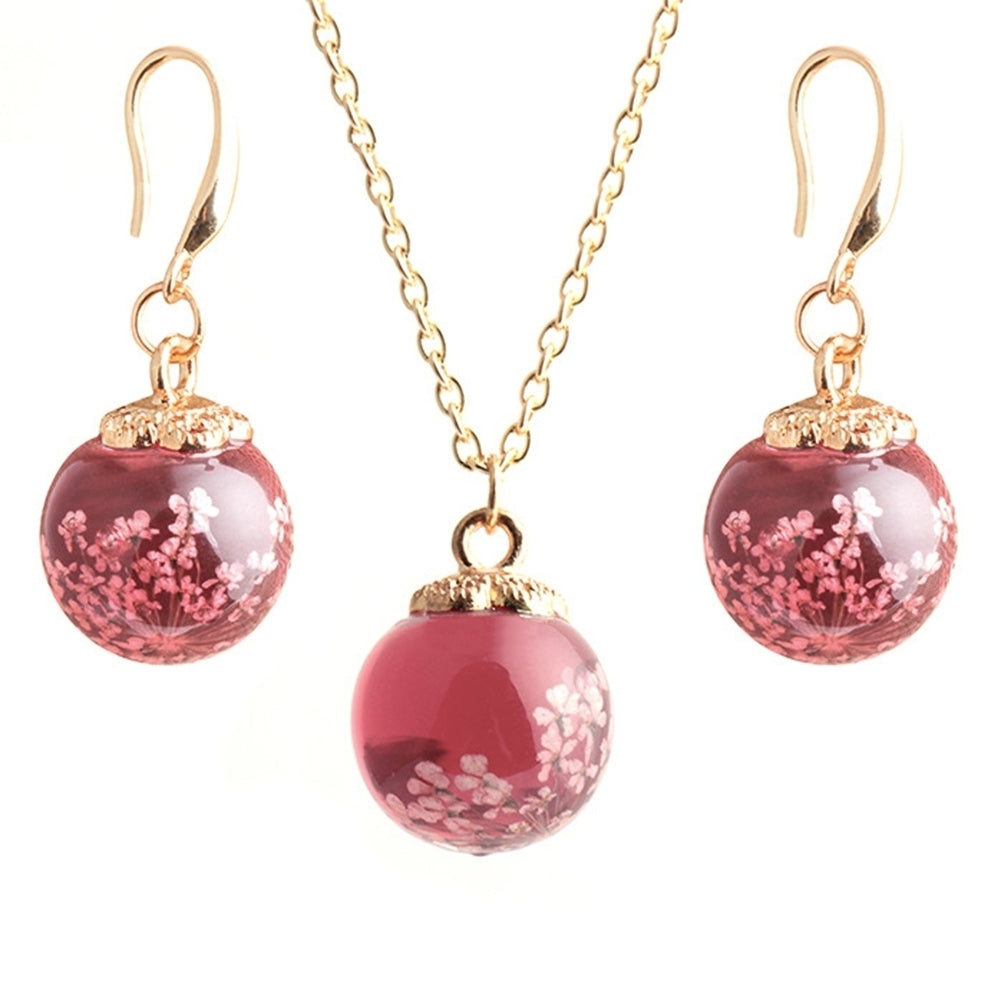 Fashion Women Dried Flower Glass Ball Pendant Necklace Hook Earrings Jewelry Set Image 4