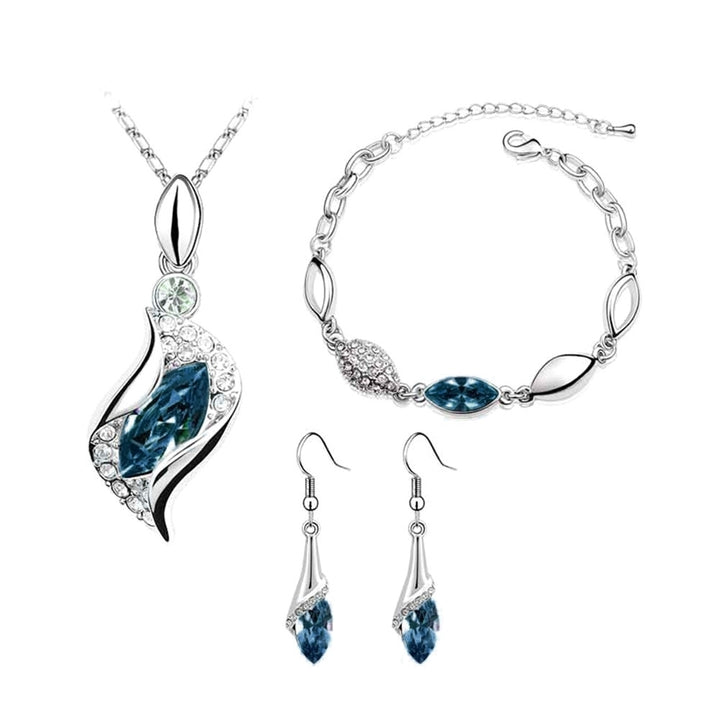 Women Rhinestone Geometric Pendant Necklace Bracelet Hook Earrings Jewelry Set Image 4