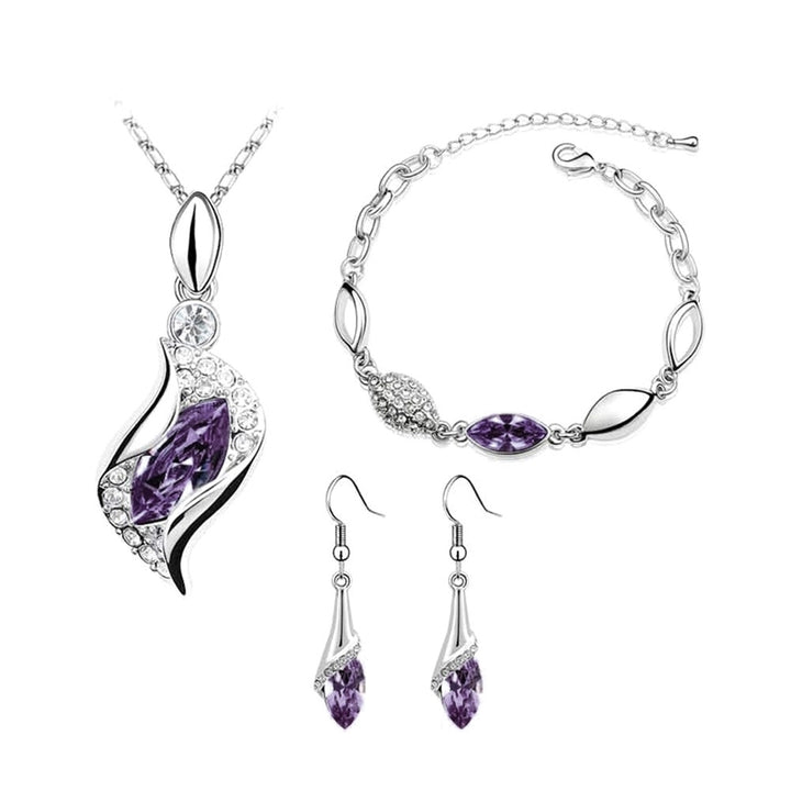 Women Rhinestone Geometric Pendant Necklace Bracelet Hook Earrings Jewelry Set Image 7