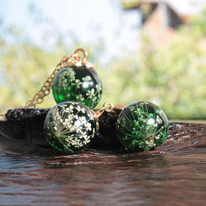 Fashion Women Dried Flower Glass Ball Pendant Necklace Hook Earrings Jewelry Set Image 6