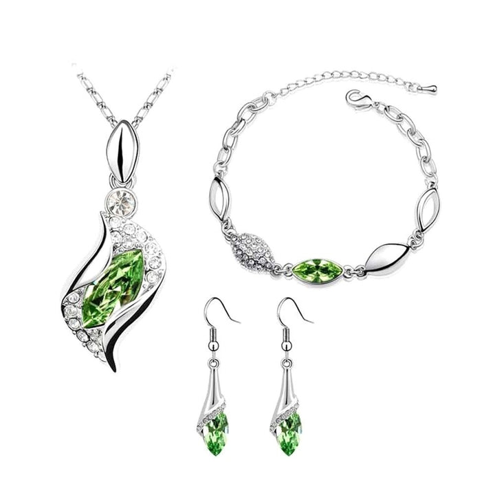 Women Rhinestone Geometric Pendant Necklace Bracelet Hook Earrings Jewelry Set Image 9