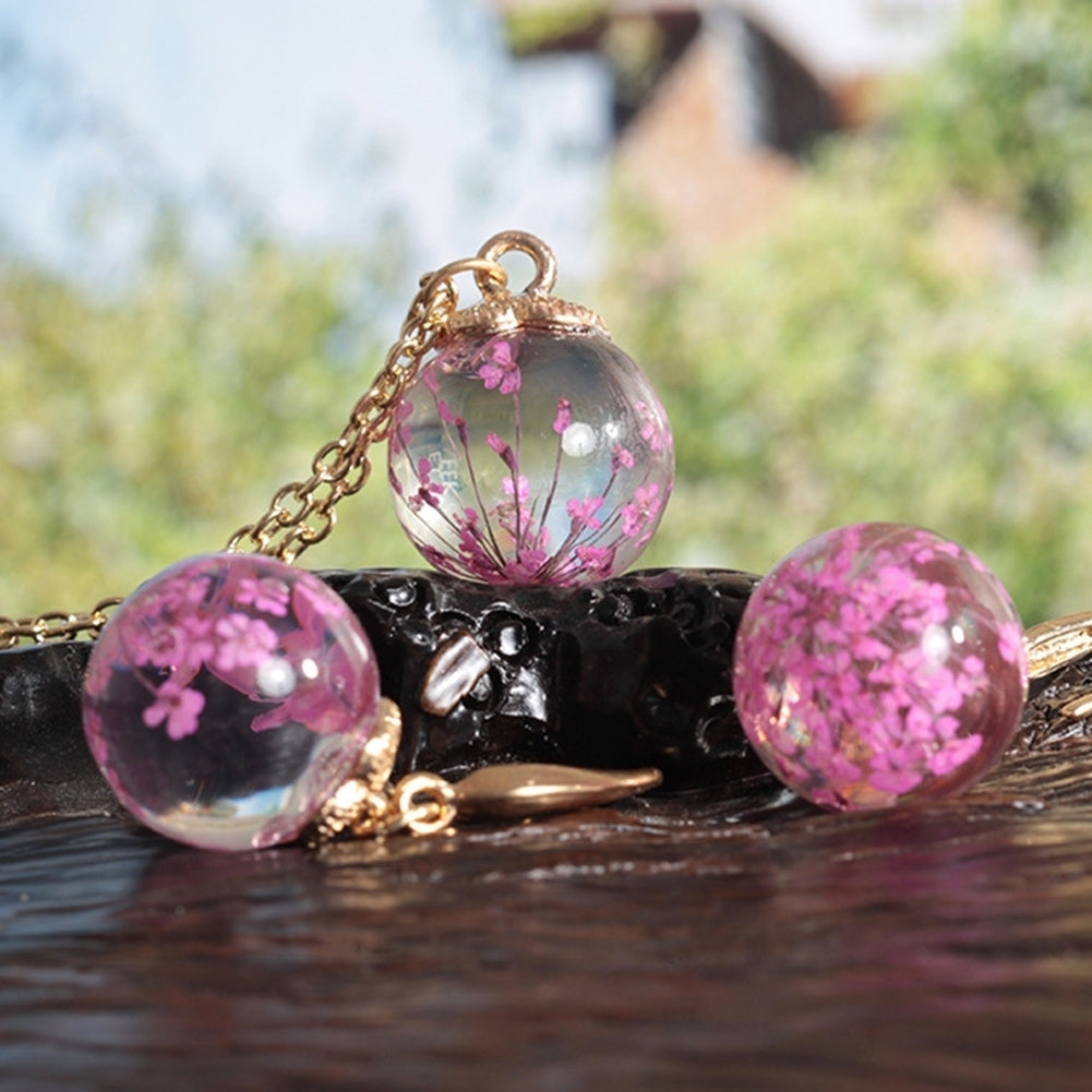 Fashion Women Dried Flower Glass Ball Pendant Necklace Hook Earrings Jewelry Set Image 8
