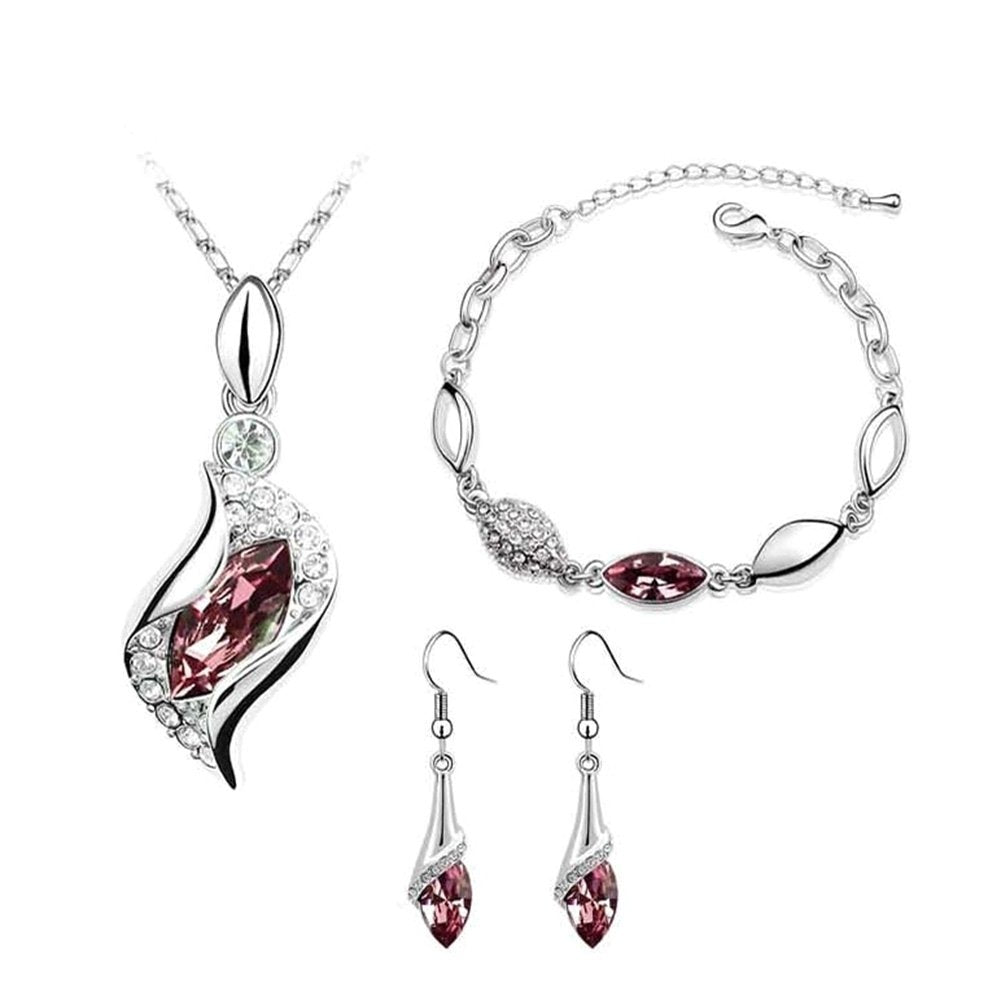 Women Rhinestone Geometric Pendant Necklace Bracelet Hook Earrings Jewelry Set Image 10