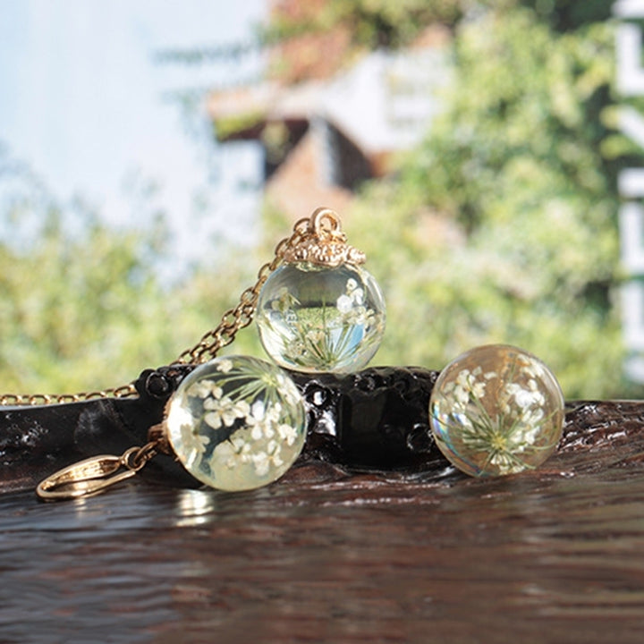 Fashion Women Dried Flower Glass Ball Pendant Necklace Hook Earrings Jewelry Set Image 9