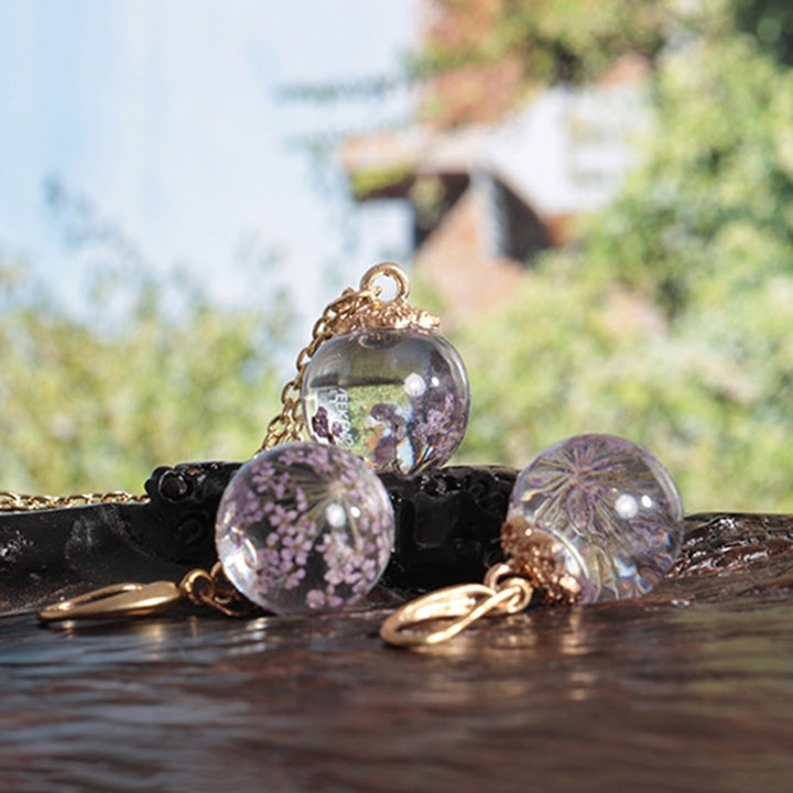 Fashion Women Dried Flower Glass Ball Pendant Necklace Hook Earrings Jewelry Set Image 10