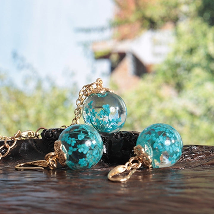 Fashion Women Dried Flower Glass Ball Pendant Necklace Hook Earrings Jewelry Set Image 11