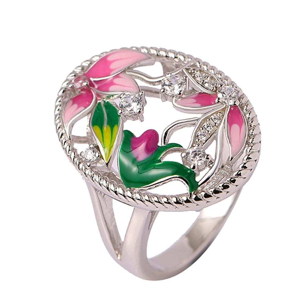 Lady Enamel Flower Rhinestone Oval Dangle Earrings Necklace Ring Jewelry Gift Image 2