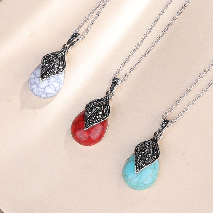 Leaf Water Drop Faux Turquoise Pendant Necklace Ring Earrings Women Jewelry Set Image 9