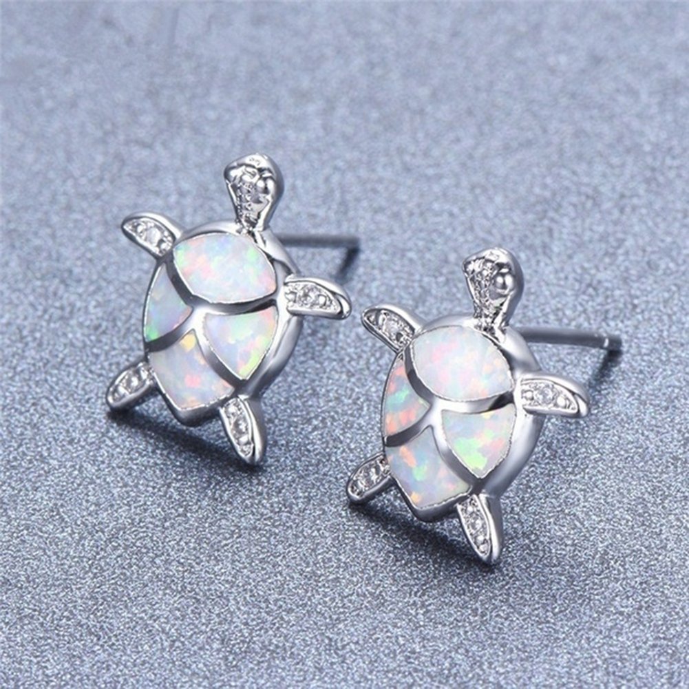 Fashion Faux Opal Inlaid Turtle Pendant Necklace Hook Earrings Women Jewelry Set Image 12