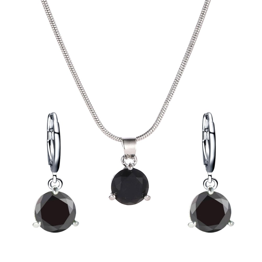Women Round Cubic Zirconia Pendant Chain Necklace Hoop Earrings Jewelry Set Image 1