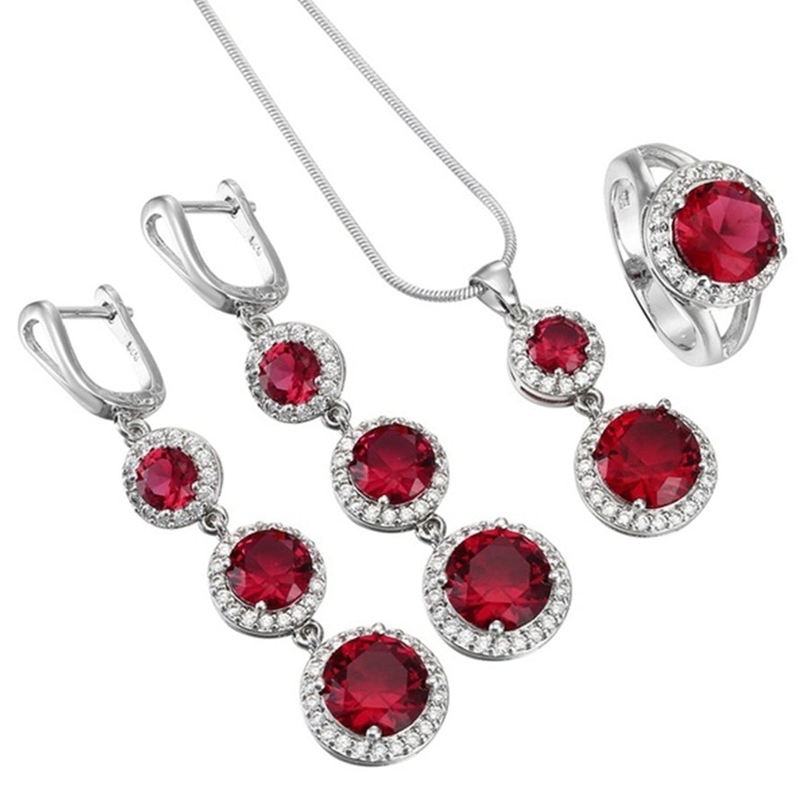 Women Faux Gemstone Cubic Zirconia Pendant Necklace Earrings Ring Jewelry Sets Image 1