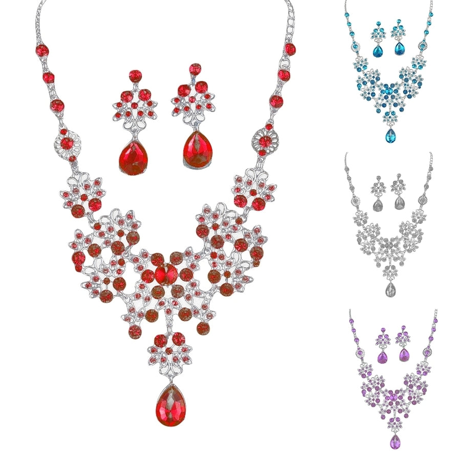 Lady Rhinestone Butterfly Teardrop Dangle Bib Necklace Stud Earrings Jewelry Set Image 1