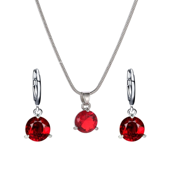 Women Round Cubic Zirconia Pendant Chain Necklace Hoop Earrings Jewelry Set Image 4
