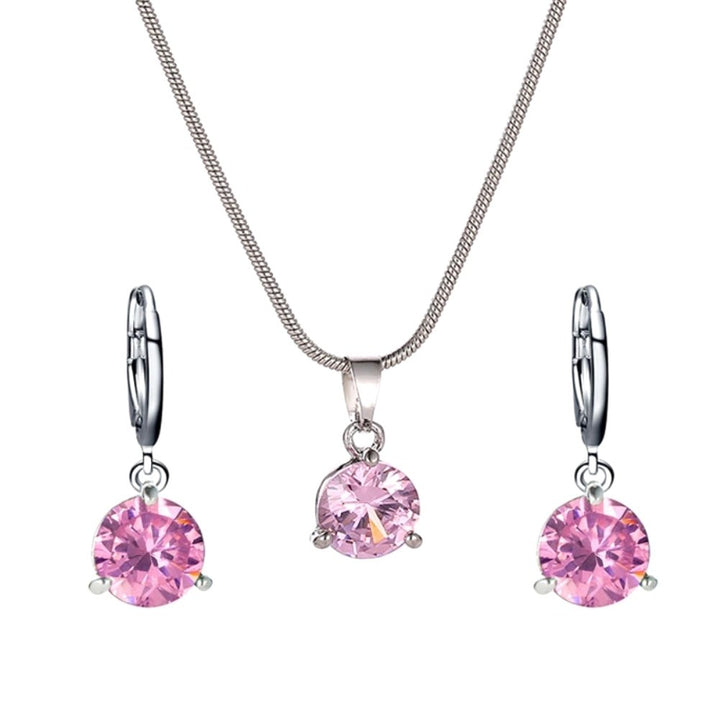Women Round Cubic Zirconia Pendant Chain Necklace Hoop Earrings Jewelry Set Image 6