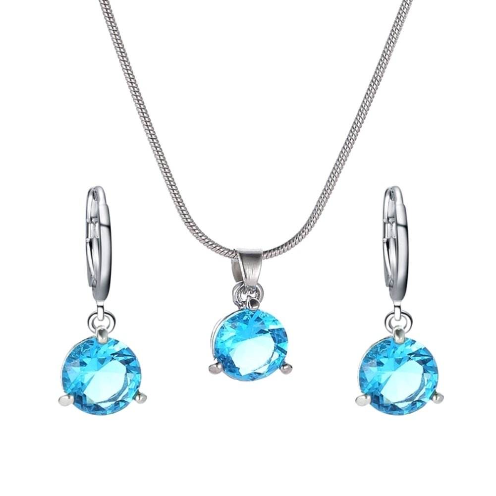 Women Round Cubic Zirconia Pendant Chain Necklace Hoop Earrings Jewelry Set Image 1