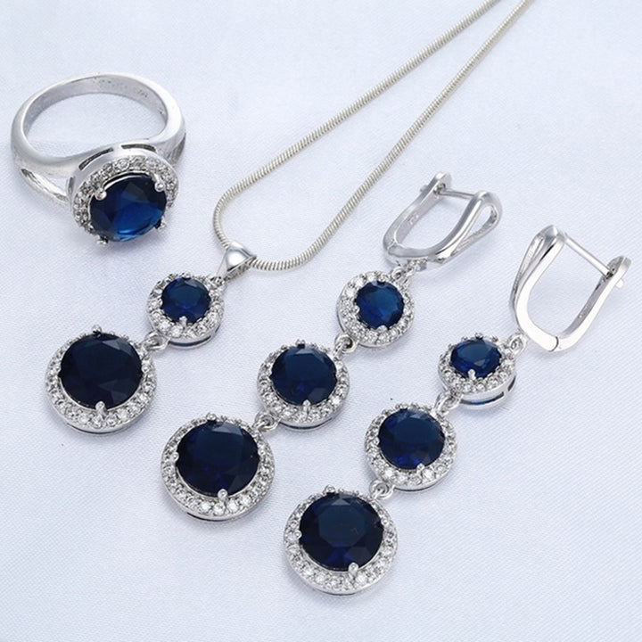 Women Faux Gemstone Cubic Zirconia Pendant Necklace Earrings Ring Jewelry Sets Image 6