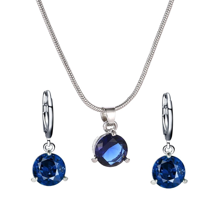 Women Round Cubic Zirconia Pendant Chain Necklace Hoop Earrings Jewelry Set Image 8