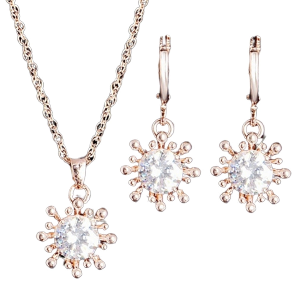 2Pcs Women Flower Rhinestone Inlaid Pendant Necklace Earrings Party Jewelry Image 8