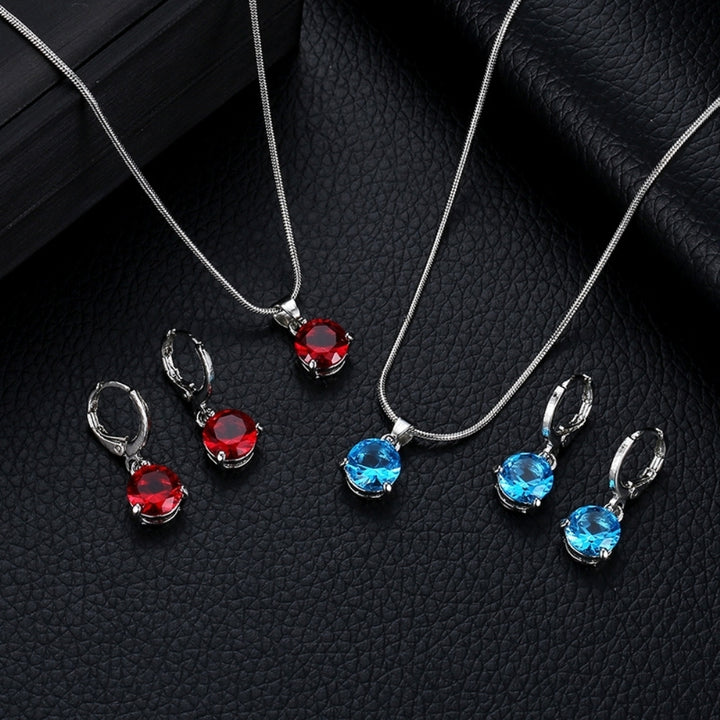 Women Round Cubic Zirconia Pendant Chain Necklace Hoop Earrings Jewelry Set Image 9