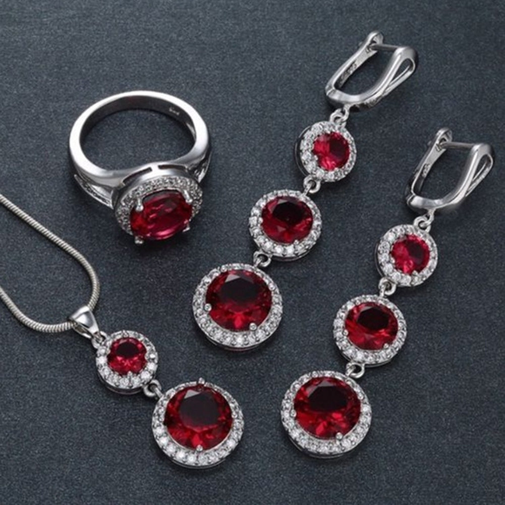 Women Faux Gemstone Cubic Zirconia Pendant Necklace Earrings Ring Jewelry Sets Image 8