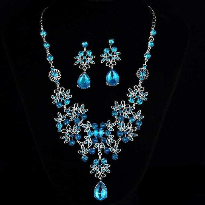 Lady Rhinestone Butterfly Teardrop Dangle Bib Necklace Stud Earrings Jewelry Set Image 7