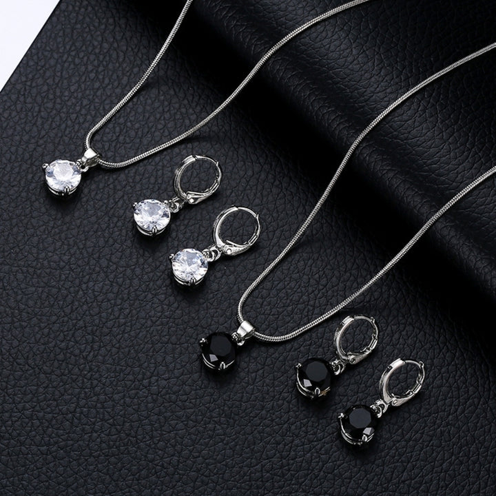 Women Round Cubic Zirconia Pendant Chain Necklace Hoop Earrings Jewelry Set Image 10