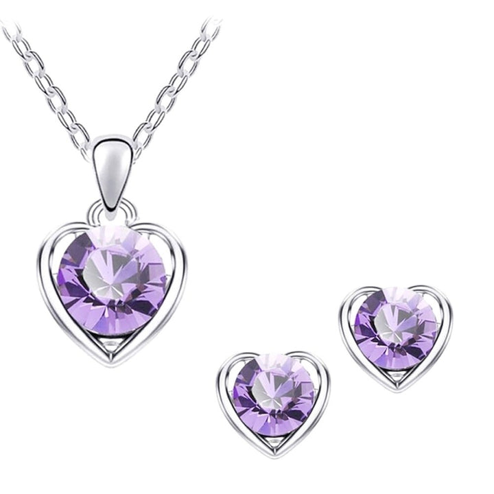 Women Rhinestone Heart Pendant Necklace Chain Stud Earrings Party Jewelry Set Image 4